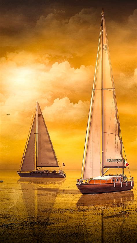 1080p Free Download Orange Boat Boats Nature Ocean Orange Sky