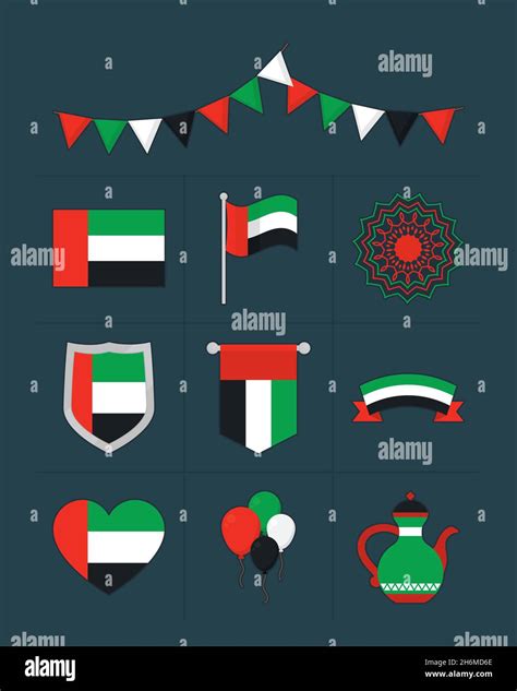 Uae Flags And Decorations Icon Set Stock Vector Image And Art Alamy