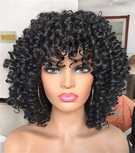 Buy Annivia Curly Afro Wig With Bangs Short Kinky Curly Wigs For Black