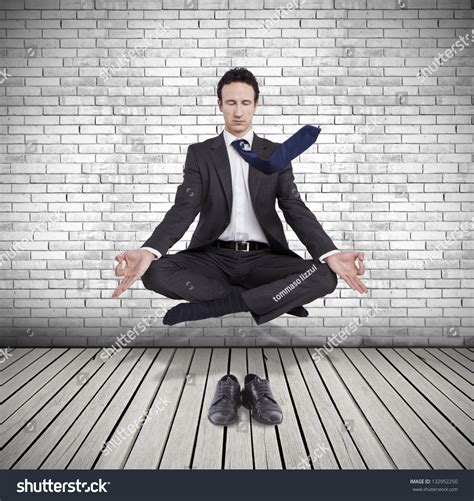 Young Businessman Levitating Yoga Position Meditation Stock Photo