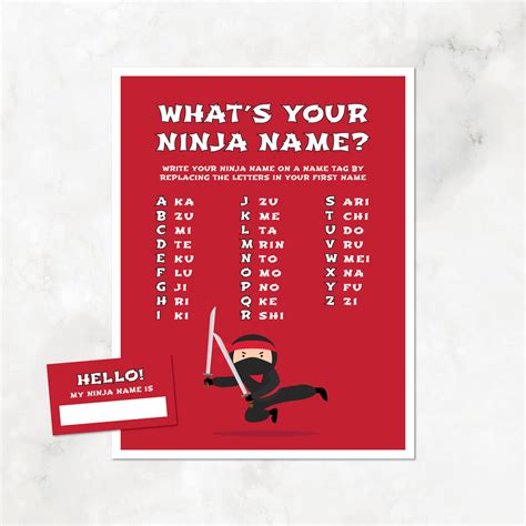 Ninja Birthday Game Whats Your Ninja Name Red — Instant Download