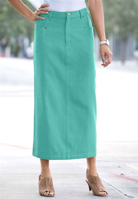Our Favorite Color Rich Plus Size Long Skirt In Classic Cotton Denim And Twill The Long Length