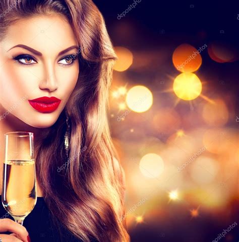 Girl With Glass Of Champagne Stock Photo By Subbotina
