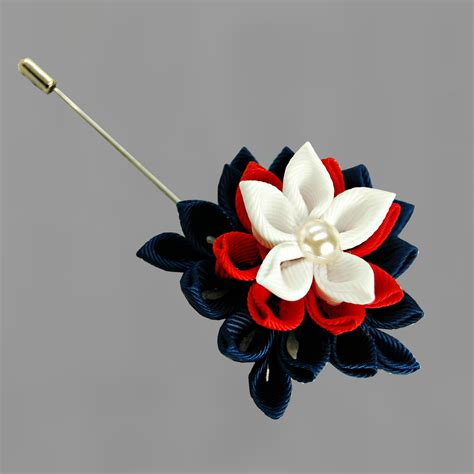 Men’s Flower Lapel Pin Kanzashi Fabric Flower Brooch Boutonniere Lapel Pin Handmade Wedding