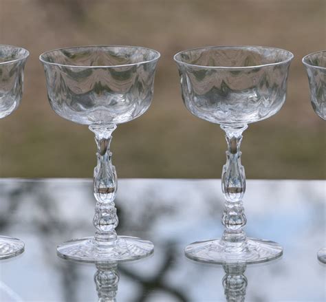 Vintage Fostoria Loop Optic Crystal Champagne Coupe Glasses Set Of 4