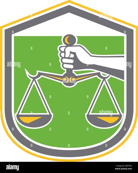 Hand Holding Scales Of Justice Shield Retro Stock Vector Image And Art