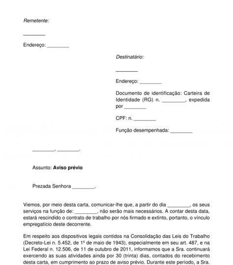 Carta De Aviso Prévio Modelo Exemplo Word E Pdf