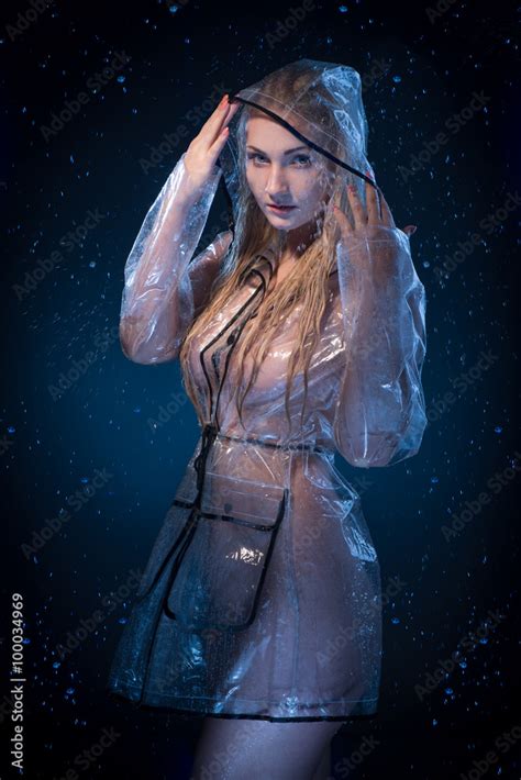 Attractive Blonde Naked Woman In Raincoat Posing During Rain Stock Photo Adobe Stock