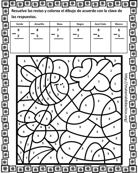 Excelente material suma, resta, colorea y descubre el dibujo de la