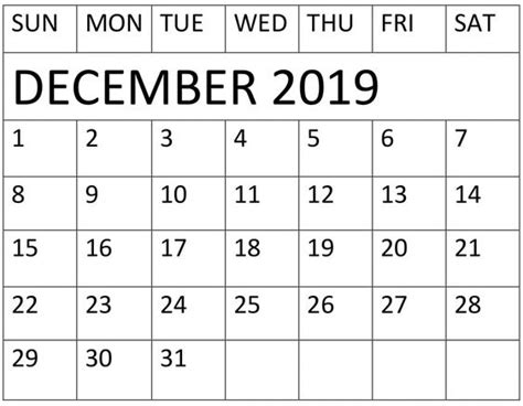 December Calendar 2019 Pdf Printable Free Latest Calendar And Holidays