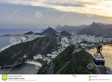 Panoramic View At Sunset In Rio De Janeiro Brazil Stock