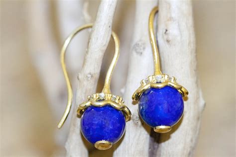 Lapis Lazuli Gold Dangle Earrings Lapis Spheres Unique Jewelry