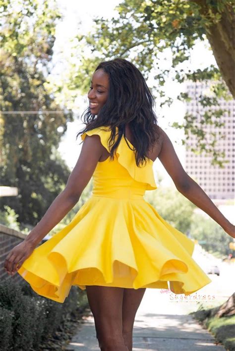 One Shoulder Ruffled Yellow Homecoming Dress · Sugerdress · Online