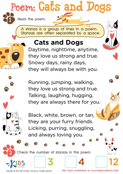 Poem Cats And Dogs Worksheet For Kids