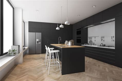 The contemporary dining room shown above has a sublime and bold design and arrangement. Modern kitchen and dining room with wood floor 3D model