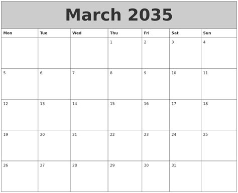 March 2035 My Calendar