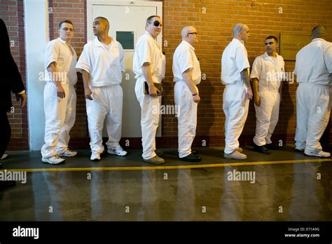 Male Inmates Line Up In Hallways Of Darrington Correctional Institute