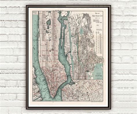 Old Map Of New York 1897 Manhattan Vintage Map Of New York Map Of New