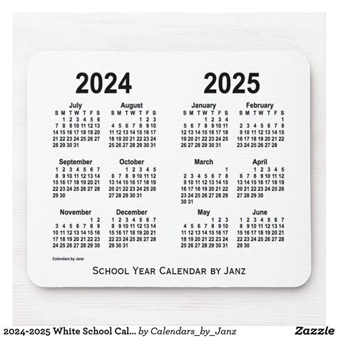 2024 2025 White School Calendar By Janz Mouse Pad School Calendar 2021