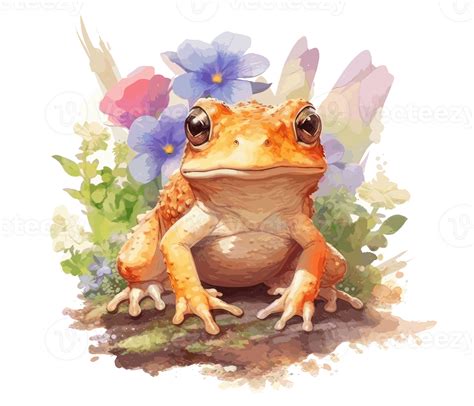 Adorable Baby Frog With Flowers Watercolor Generative Ai 23657758 Png