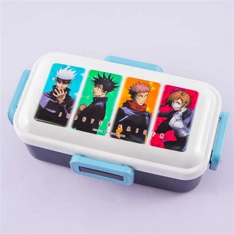 A Lunch Box With Four Different Anime Pictures On Its Lid And Two