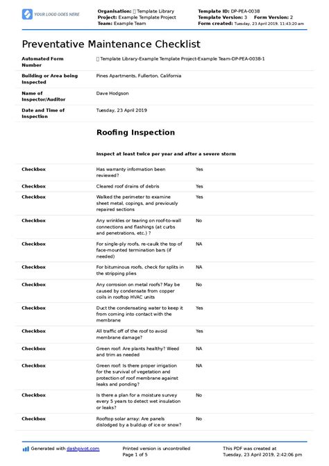Quarterly maintenance report in pdf. Excel Maintenance Form : Preventive Maintenance form ...