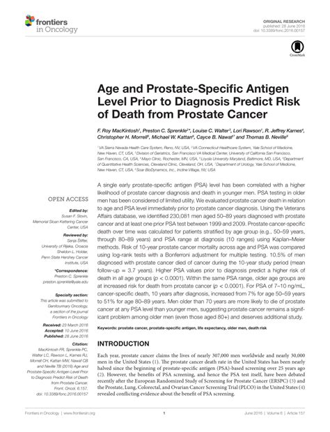 Pdf Age And Prostate Specific Antigen Level Prior To Diagnosis