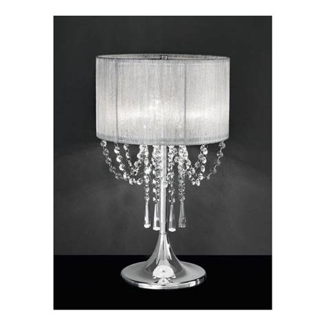 3 Light Table Lamp In Polished Chrome With Crystal And A Silver Shade