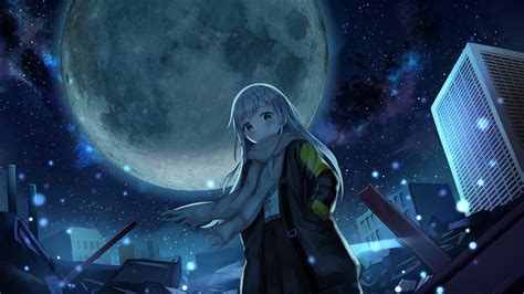 Download 3840x2160 Anime Night Giant Moon Starry Sky