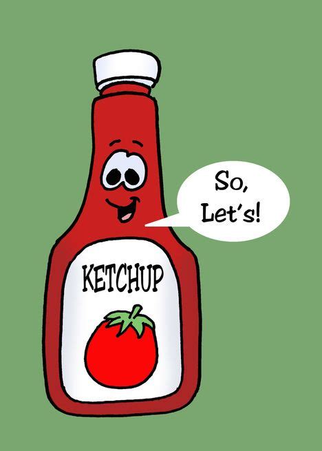 Fast food hand lettering and doodles elements background. Cute Hi Hello Card Cartoon With Bottle Of Ketchup So Let's ...