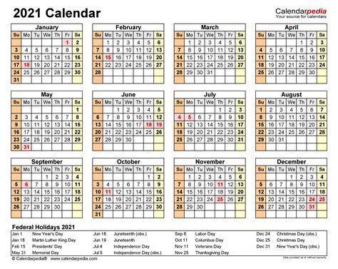 2021 Calendar Template Excel Free Tutorial Pics