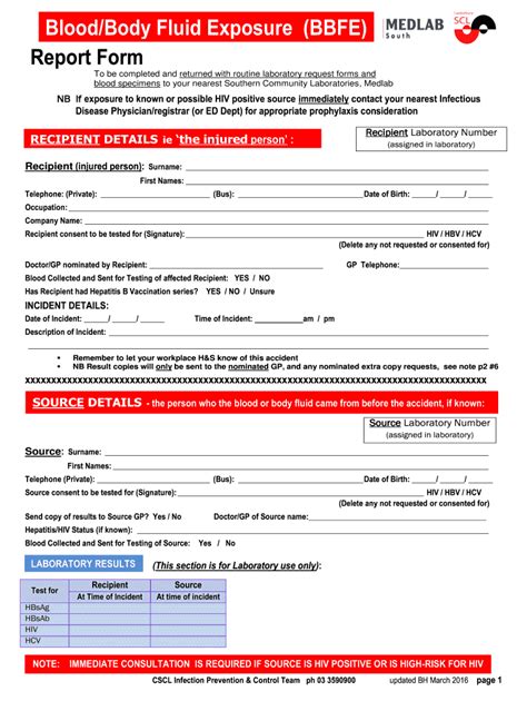 Bloodbody Fluid Exposure Bbfe Report Form Canterburyscl Co Fill Out