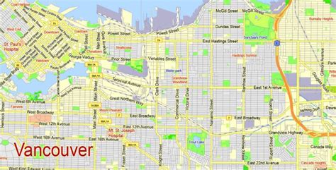 Vancouver Metro Area Printable Map Canada Exact Vector Map Street G