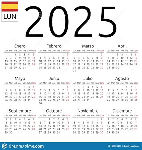 Calendar 2025 Spanish Monday Stock Vector Illustration Of Readable