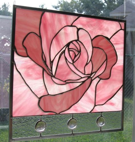 Pink Rose Stained Glass Panel