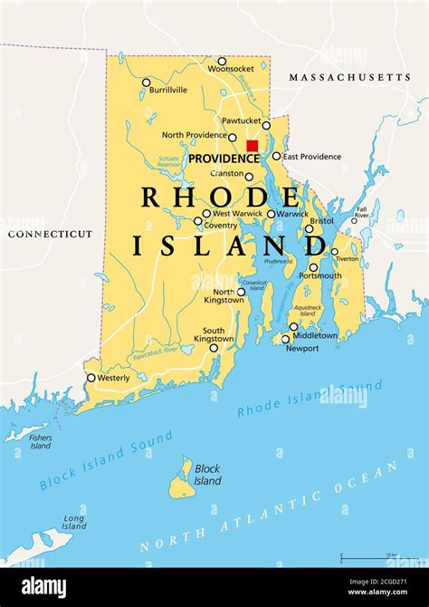 Rhode Island Mapa Político Con La Capital Providence Estado De Rhode