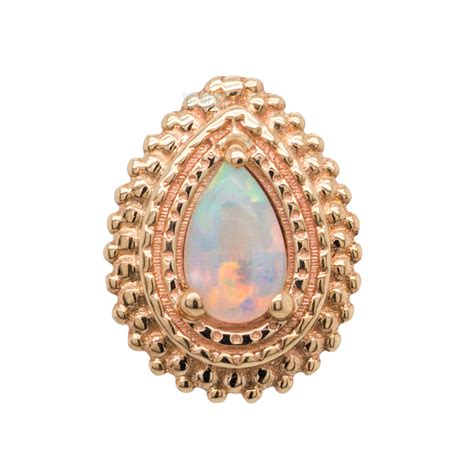 Bvla Body Vision Afghan Pear Threaded End In Gold With White Opal