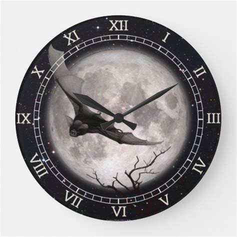 Wall Clock Flying Bat Full Moon Gothic Vampire Dark Fantasy Art