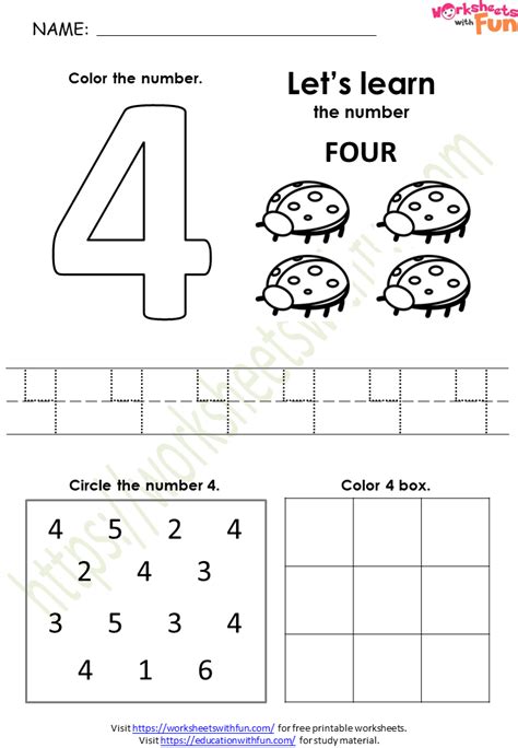 Mathematics Preschool Number 4 Worksheet