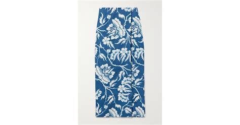 Mara Hoffman Sunja Wrap Effect Floral Print Hemp Midi Skirt In Blue Lyst