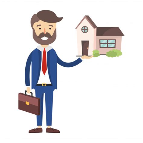 L'ensemble contient des icônes agent immobilier, assurance habitation, vente, location, emplacement, camion. Agente de bienes raíces de dibujos animados | Vector Premium