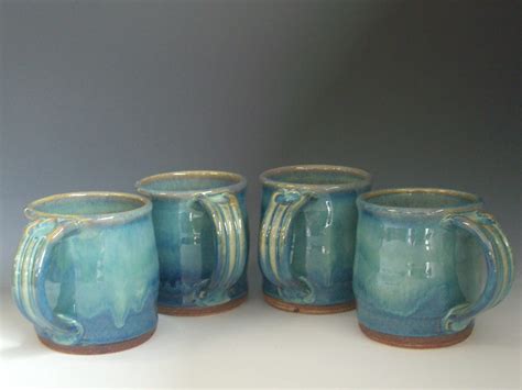 hand thrown stoneware pottery mugs set of 4