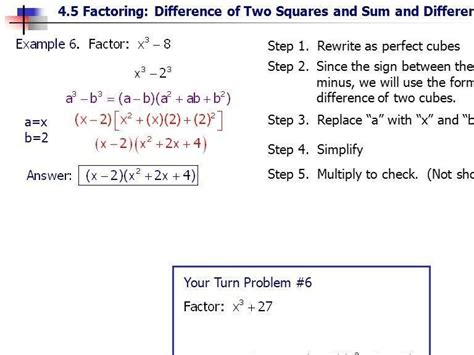 Write The Steps In Factoring Sum And Difference 2 Of Two Cubes