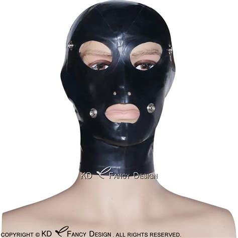 Black Sexy Latex Hood With Zipper At Back And Buttons Open Mouth Nose Eyes Rubber Mask Tt 0092