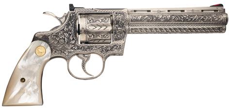 Cased Custom Engraved Colt Python Double Action Revolver With Pearl Grips