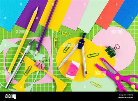 Composition With School Stationery On Color Background Creative Flat