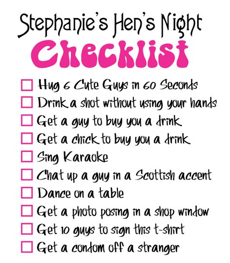 Hens Night Checklist Nz