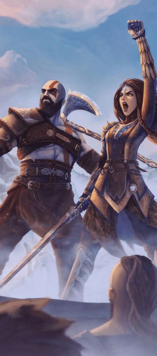 319x720 Kratos And Freya God Of War Ragnarok 319x720 Resolution Wallpaper