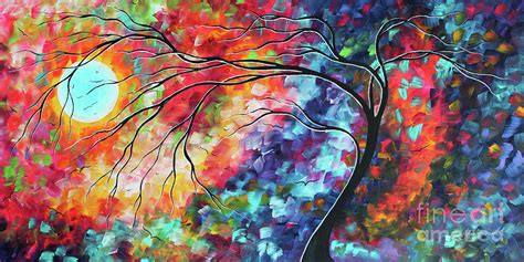 Abstract Original Landscape Tree Moon Painting Colorful Artwork Megan