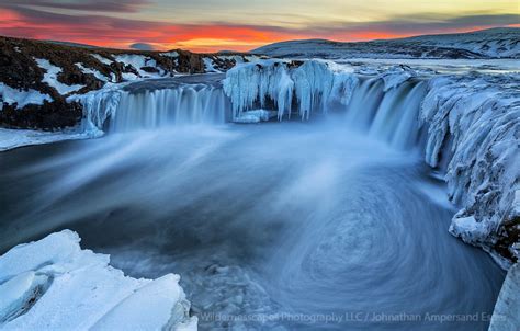 Godafoss Waterfall Ice Eddy Iceland Iceland Photography